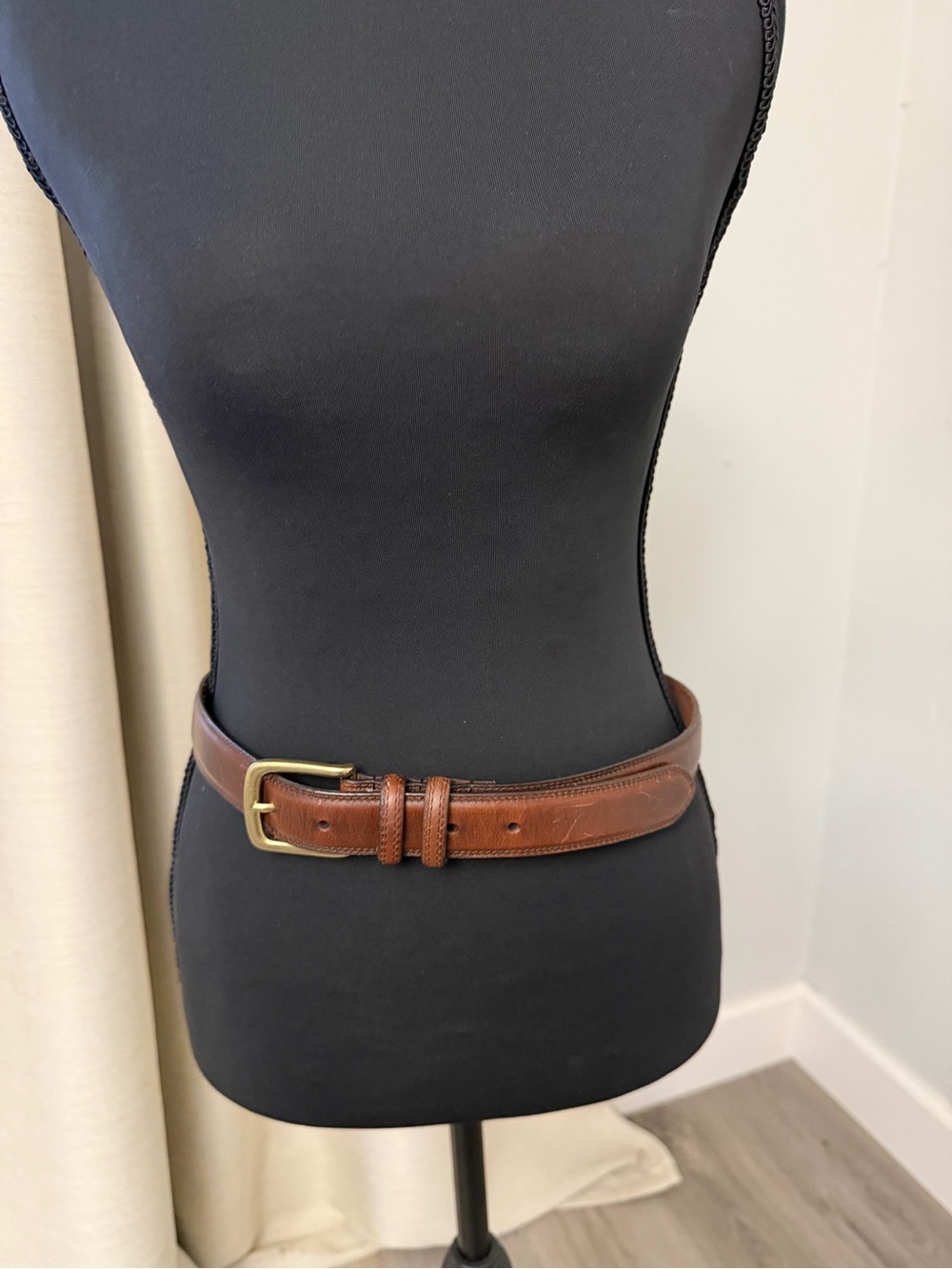 Cognac Brown Leather Belt with Brass Buckle